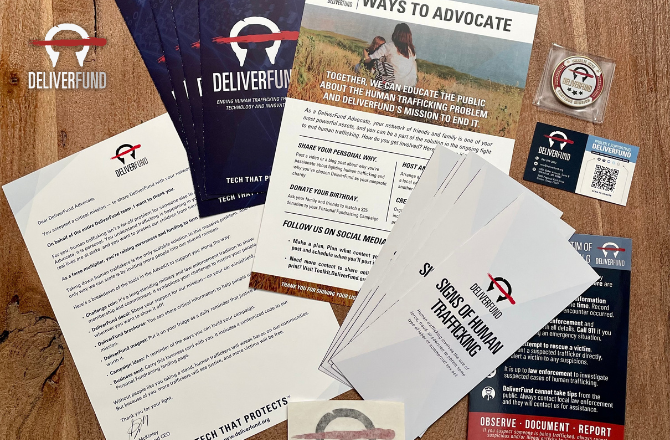 image of contents of the AdvoKit: pamphlets, one-pagers, and a thank you note